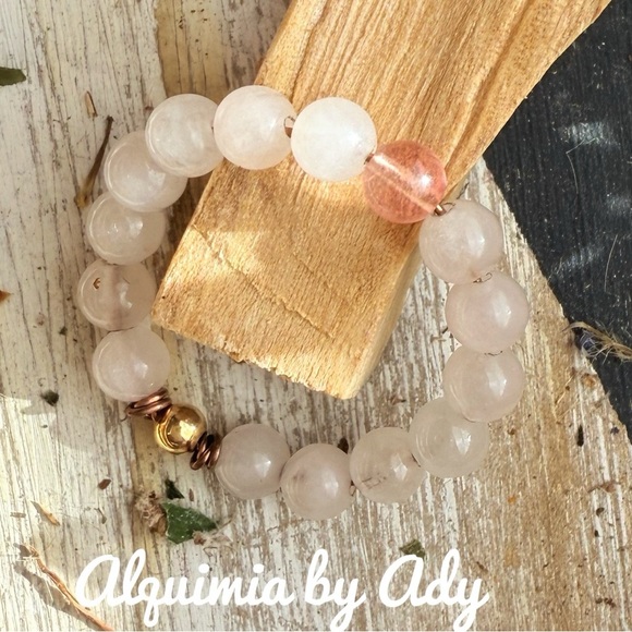 Cherry and pink quartz beaded gem ring - Picture 2 of 2